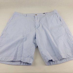 Vineyard Vines Seersucker Breaker Shorts 38 Blue Striped 9" inseam Flat Front